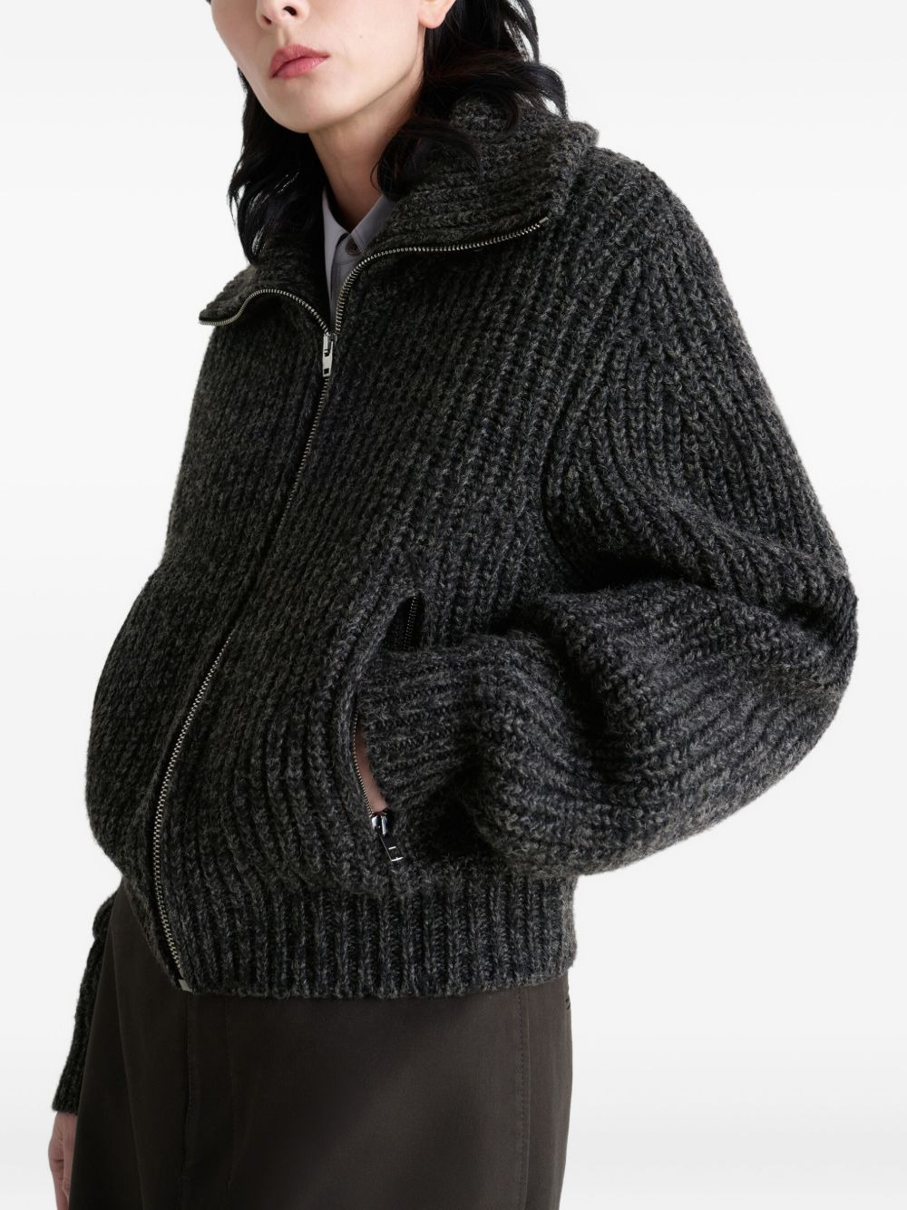 ribbed zip-up cardigan - 3