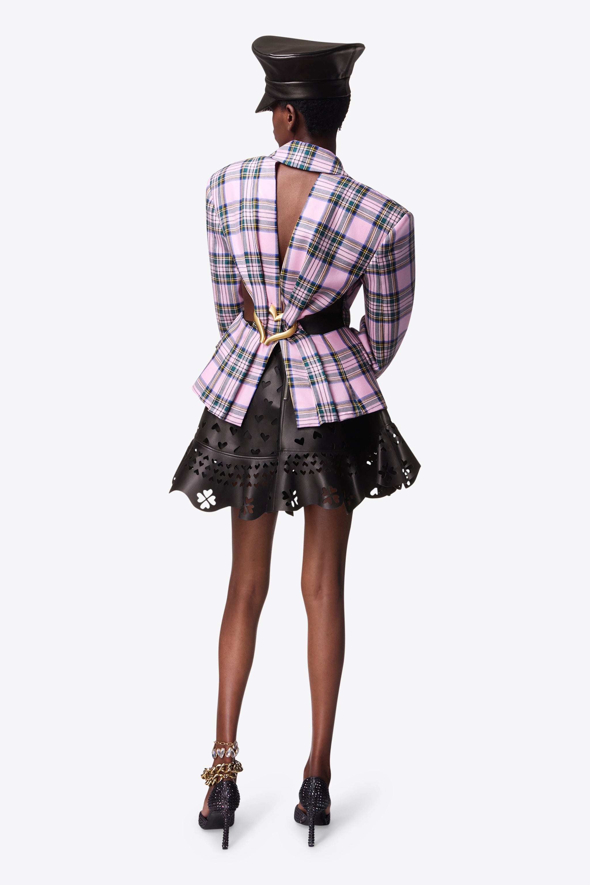 HEART DRAPED CUTOUT CHECKED BLAZER - 5