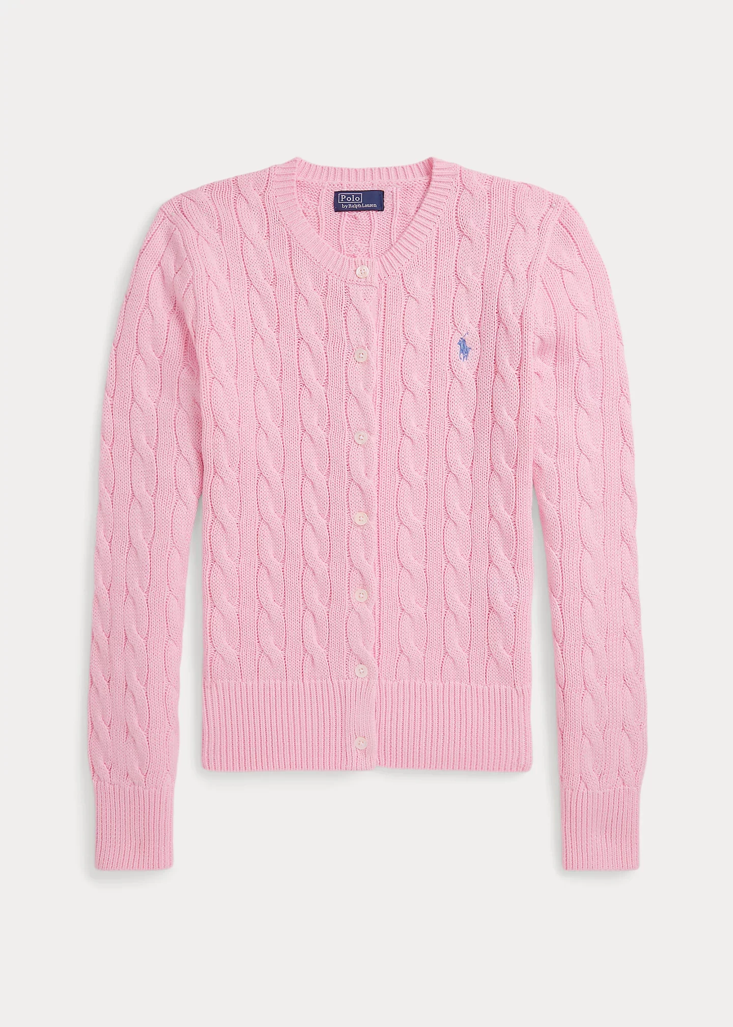 Cable-Knit Cotton Crewneck Cardigan - 1