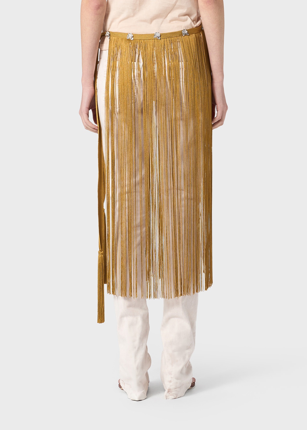 PAREO-STYLE SKIRT WITH FRINGES AND JEWEL-DETAILS - 4