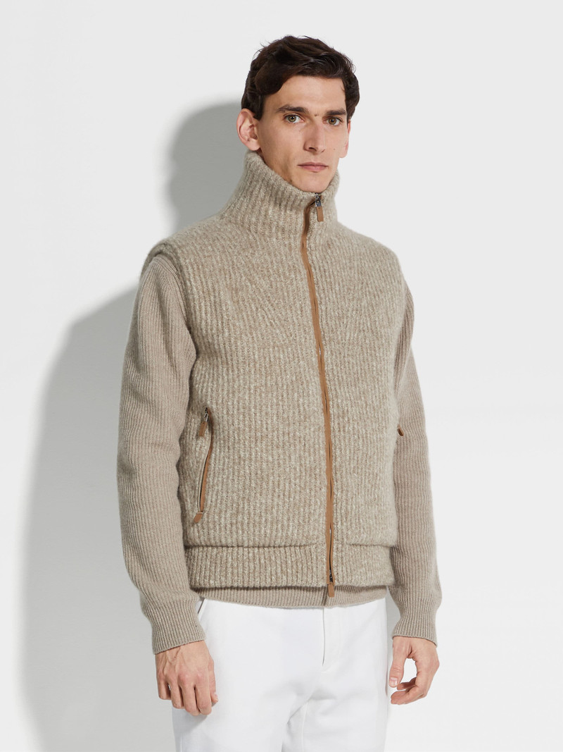 LIGHT TAUPE MÉLANGE CASHMERE BLEND FULL ZIP VEST 4