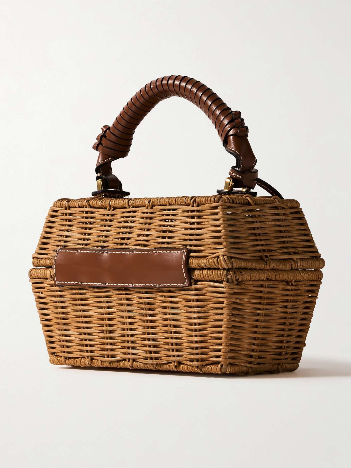 STAUD Tackle Box leather-trimmed wicker tote | netaporter