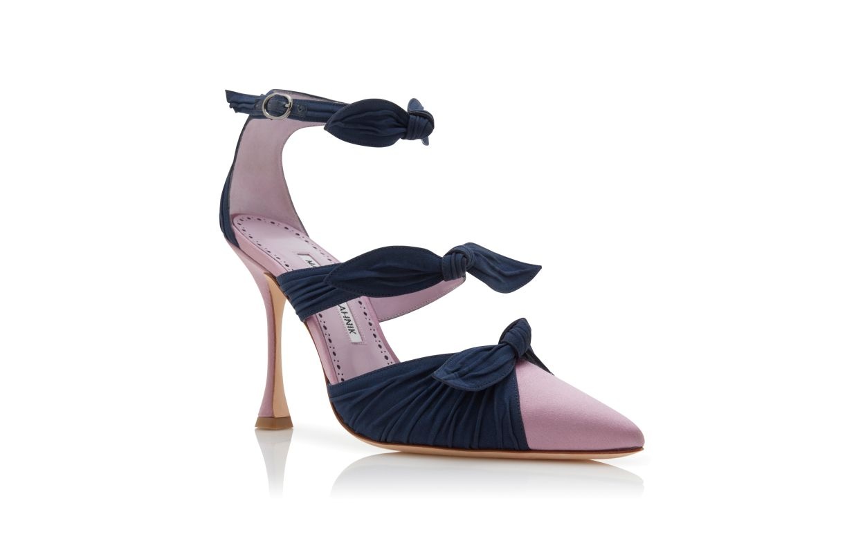 Purple and Navy Blue Satin Ankle Strap Pumps - 3