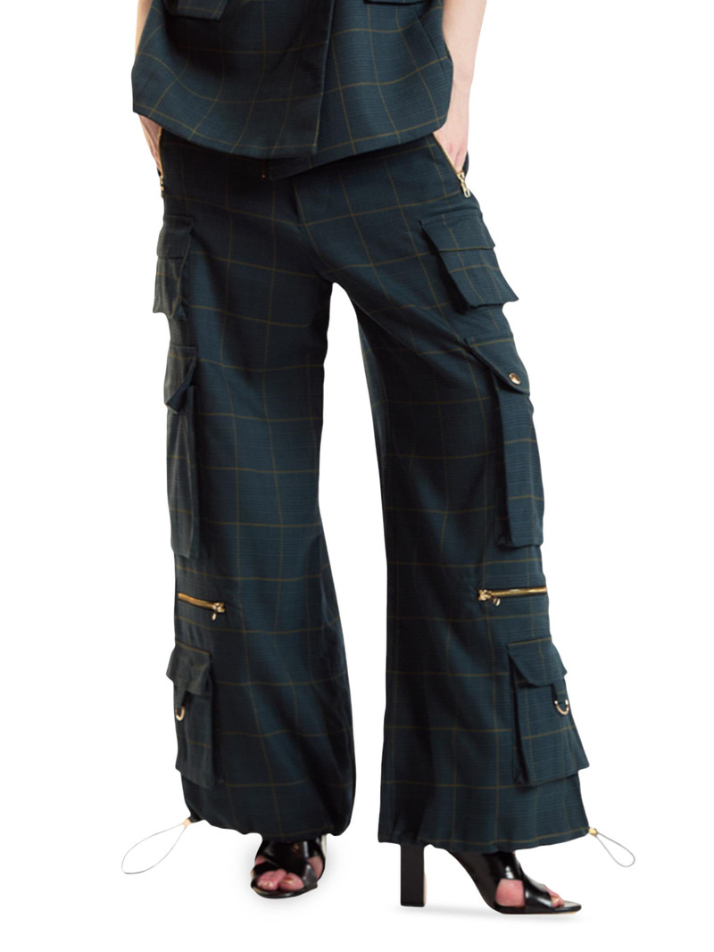 Women's Plaid Cargo Pants - Green Plaid 3