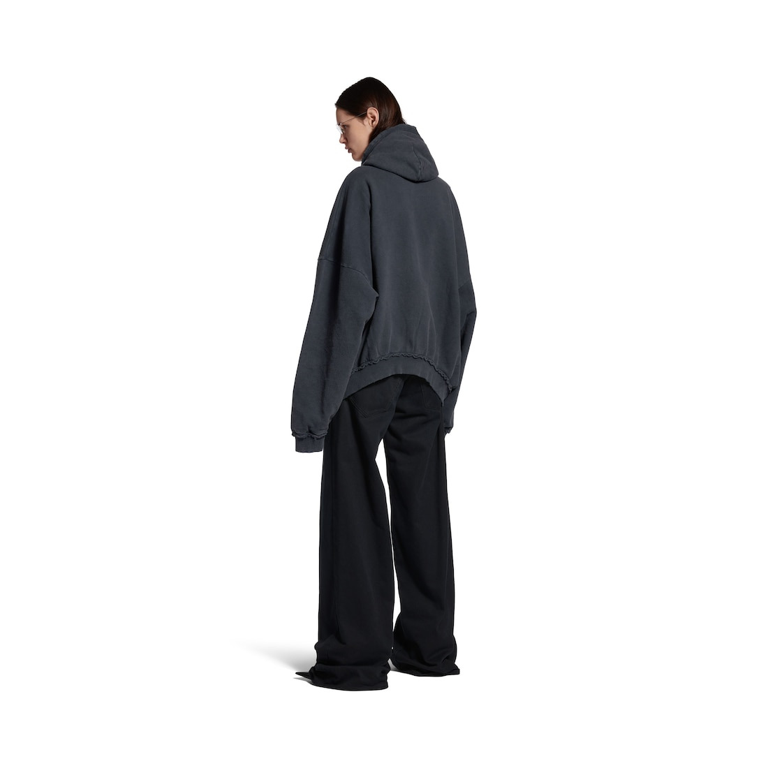 Fashion Designer Pulled Zip-up Hoodie Large Fit in Faded Black - 4