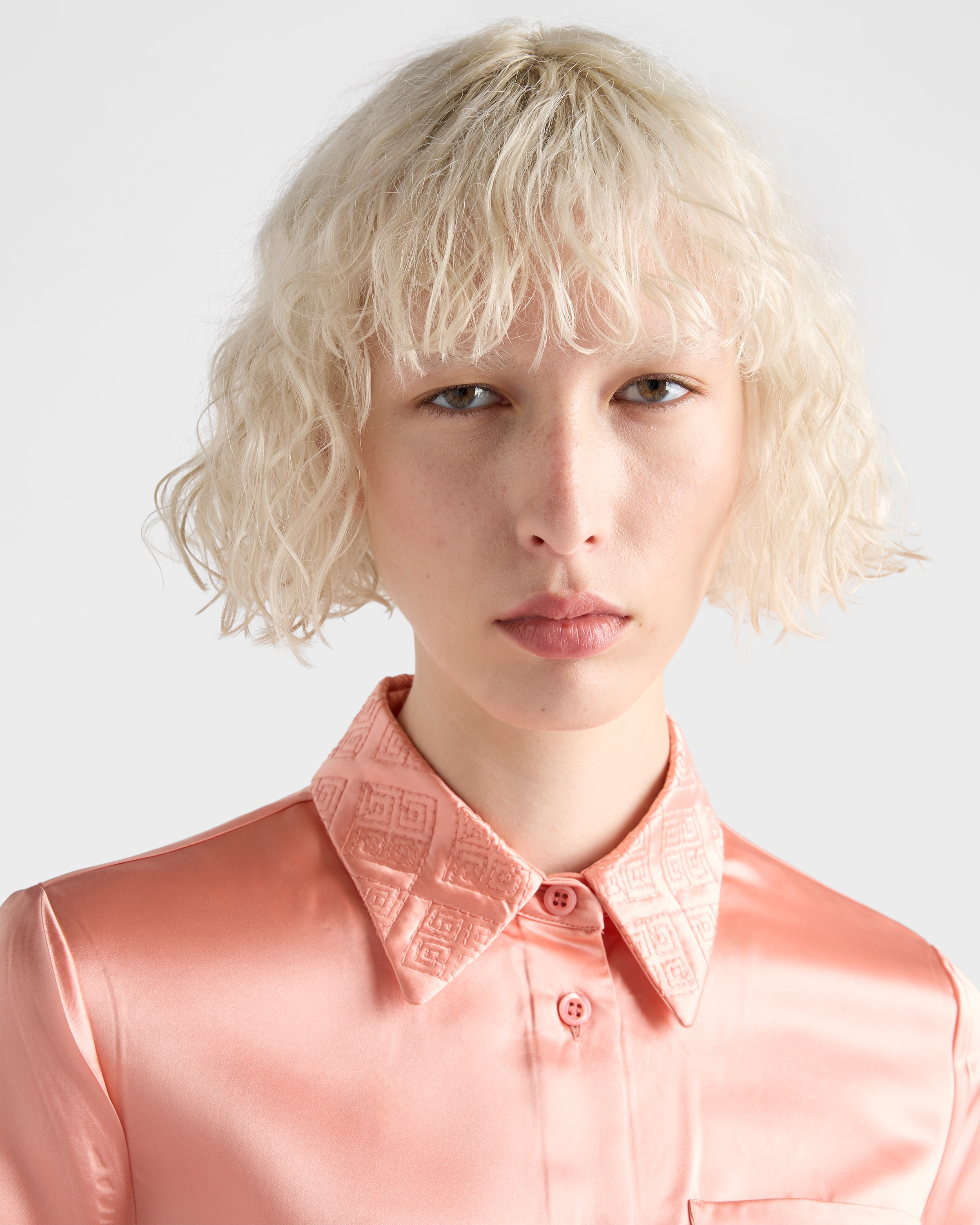 Embroidered washed satin shirt - 4
