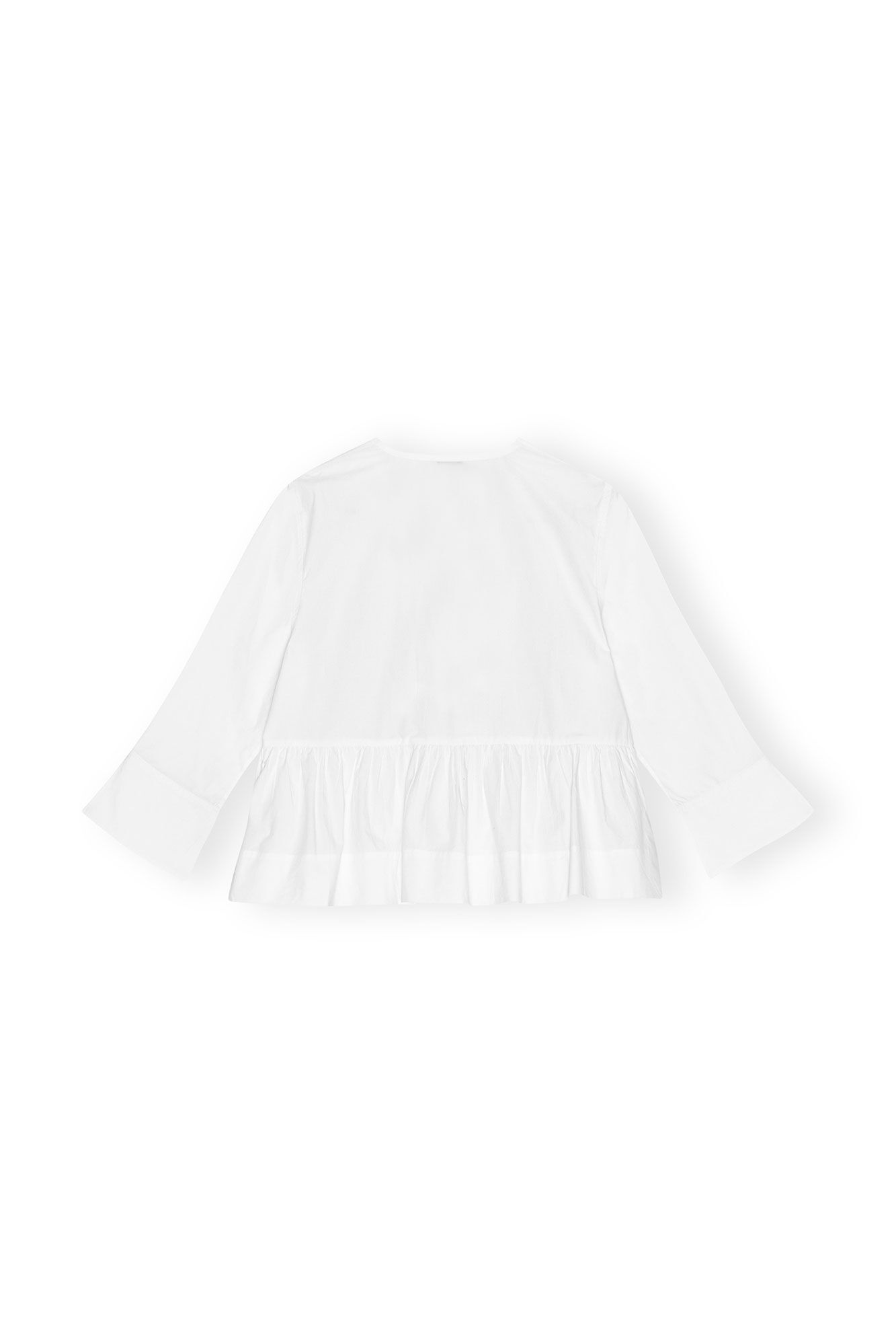 WHITE COTTON POPLIN TIE STRING PEPLUM BLOUSE - 1