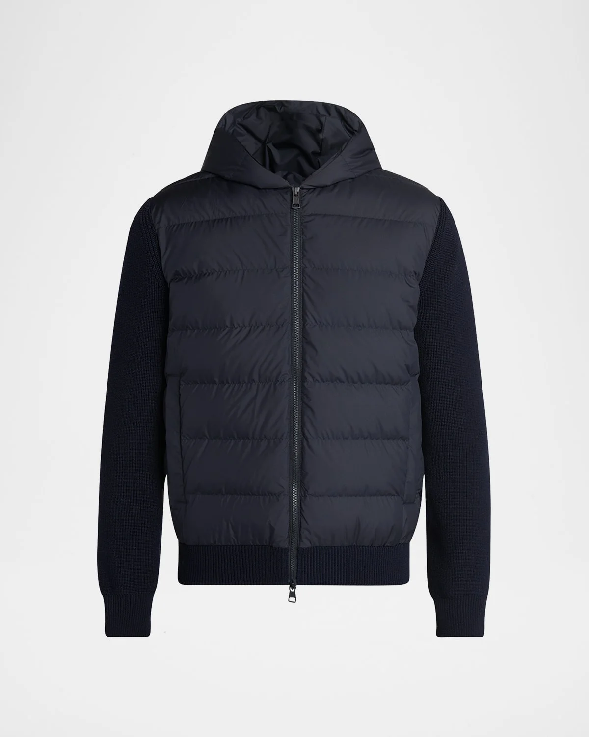 Men's Down Quilted Wool Knit Hooded Cardigan - 1
