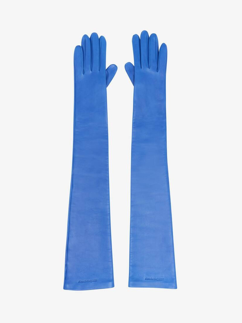 Women's Long Solid Gloves in Galactic Blue 1