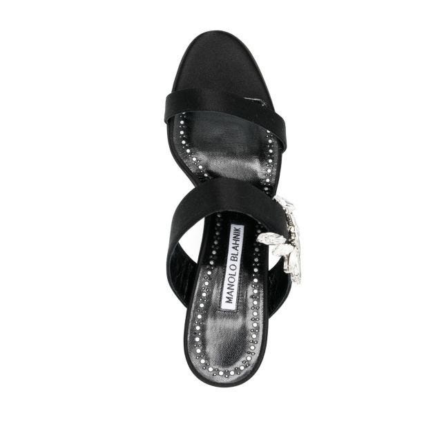 Black satin sandals with jewel decoration - 4