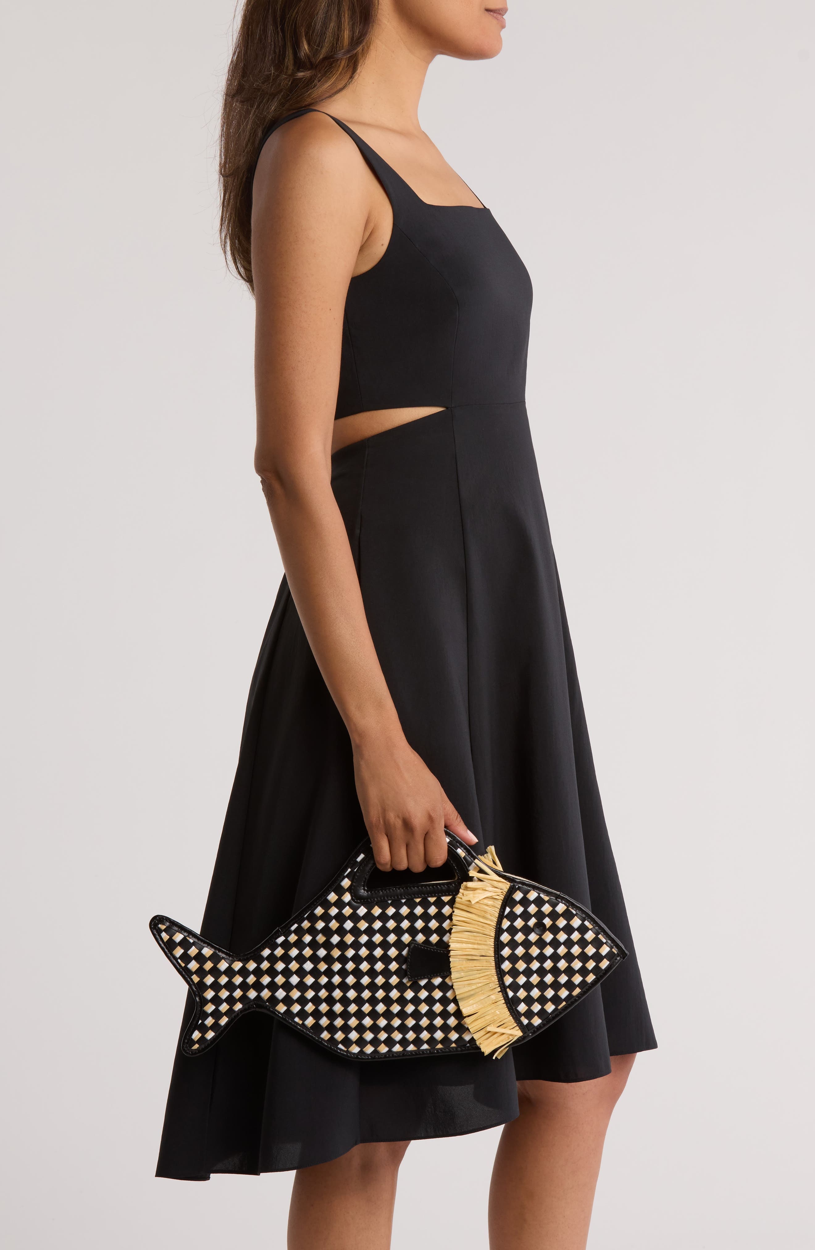 STAUD Cleo Fish Woven Raffia Basket Bag in Black/Natural at Nordstrom - 2