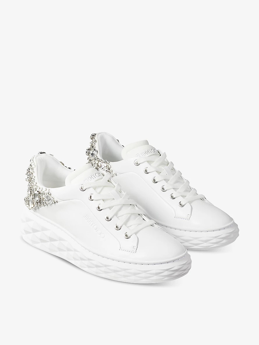 Diamond Maxi sequin-embellished leather and woven low-top trainers - 4