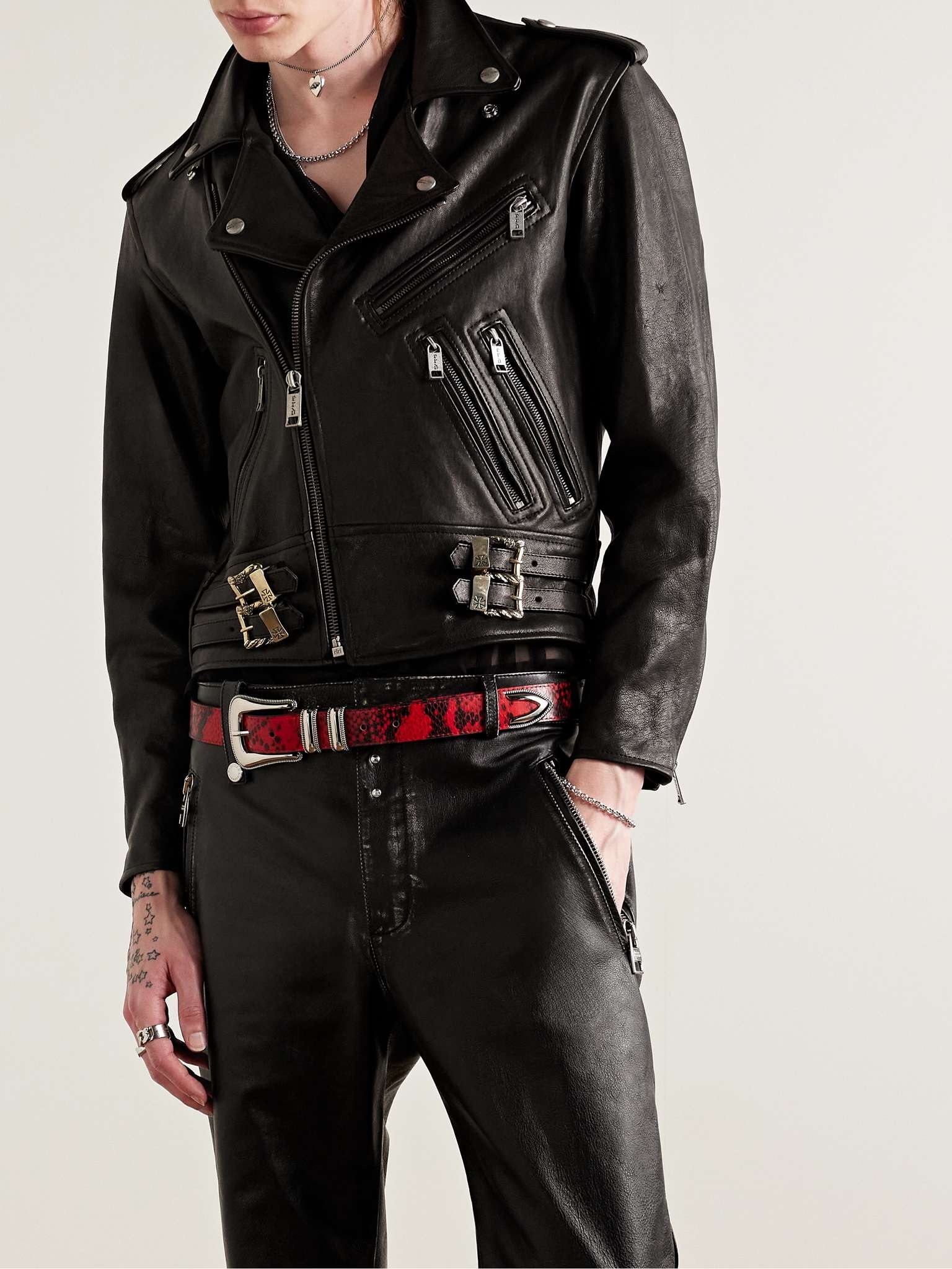 Slim-Fit Embellished Leather Jacket - 4