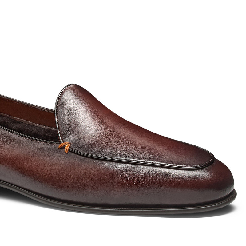 Men's dark brown leather loafer with fur 5