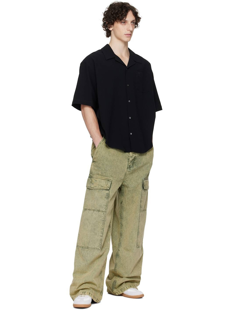 AMI Paris Black Cotton Camp Collar Shirt outlook