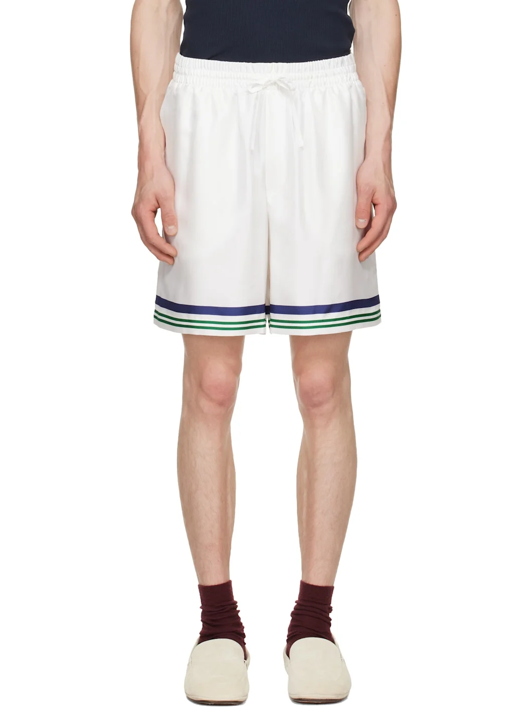 White Hotel Emblem Silk Shorts - 1