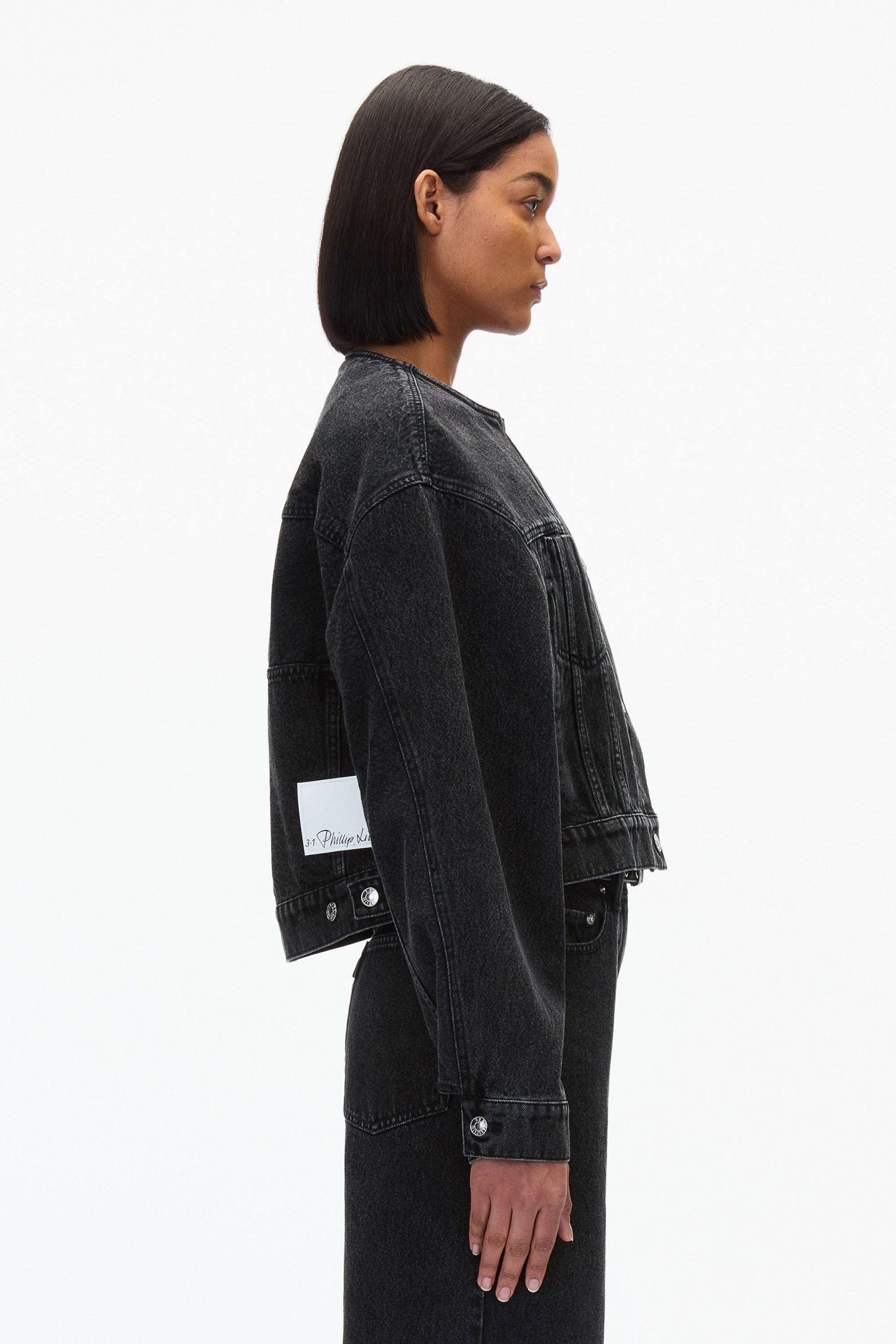 Crewneck Cropped Denim Jacket - 3