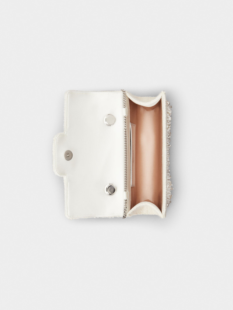 Flower Strass Pearl Mini Buckle Jewel Clutch Bag in Wool 5