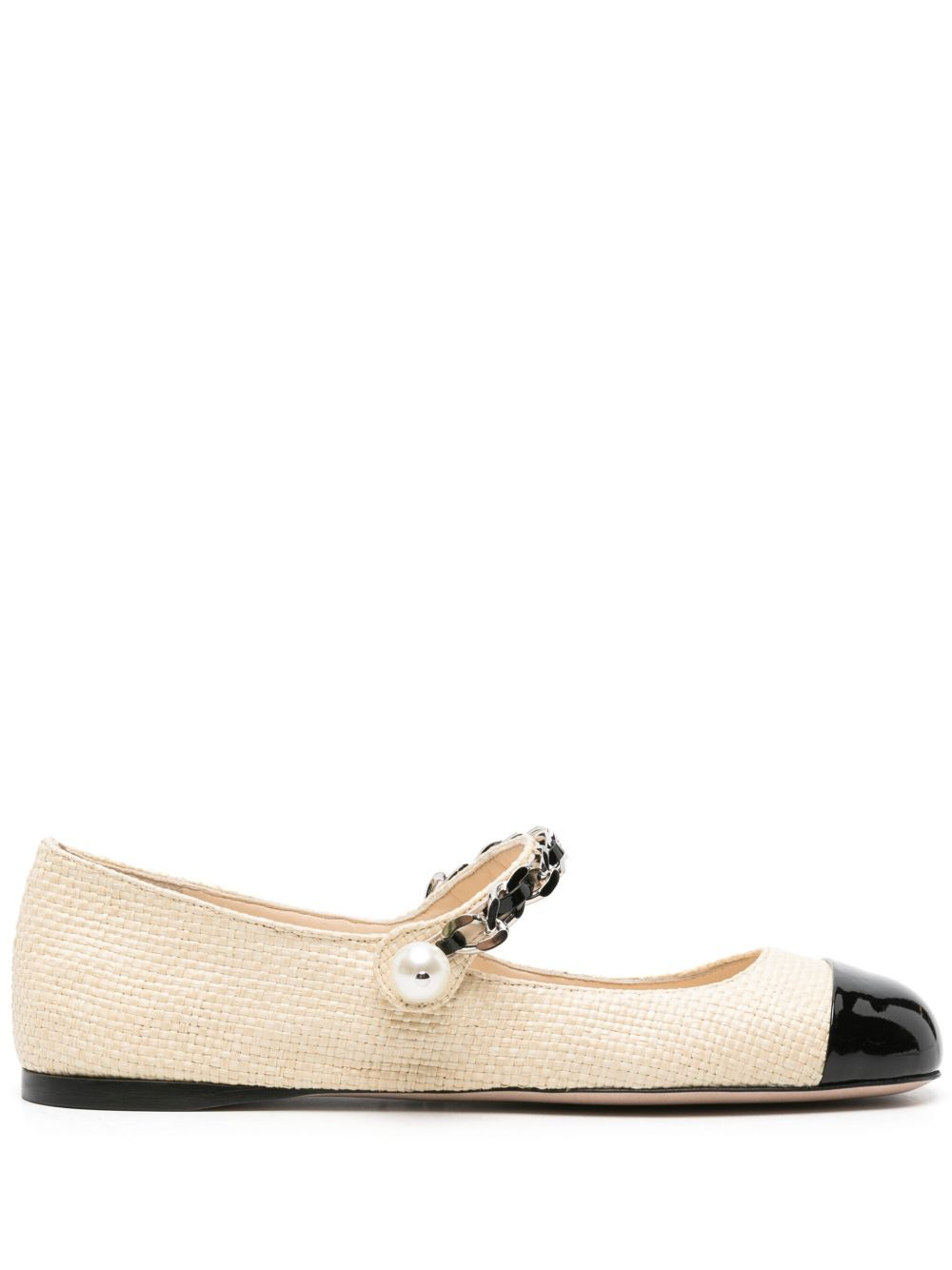 square-toe raffia ballerina shoes - 1