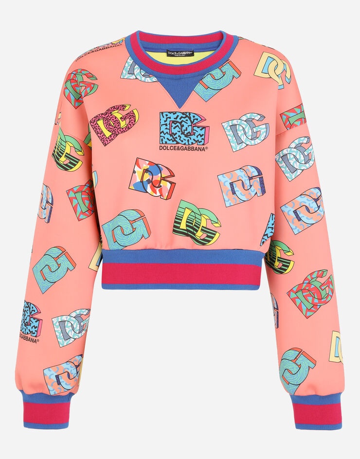 Cropped jersey sweatshirt with DG multi-logo print - 1