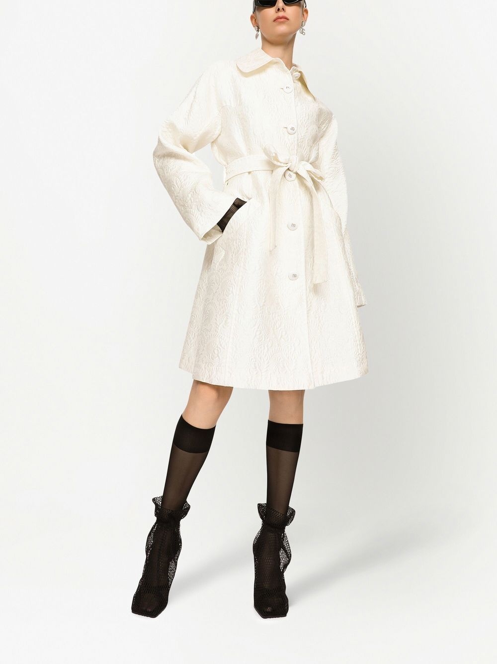jacquard belted trench coat - 2