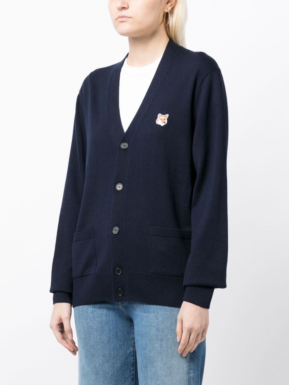 logo-patch wool cardigan - 3