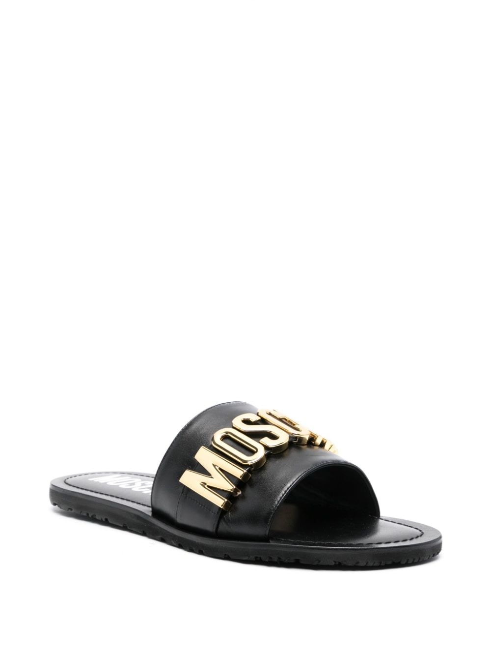 logo-plaque leather slides - 2