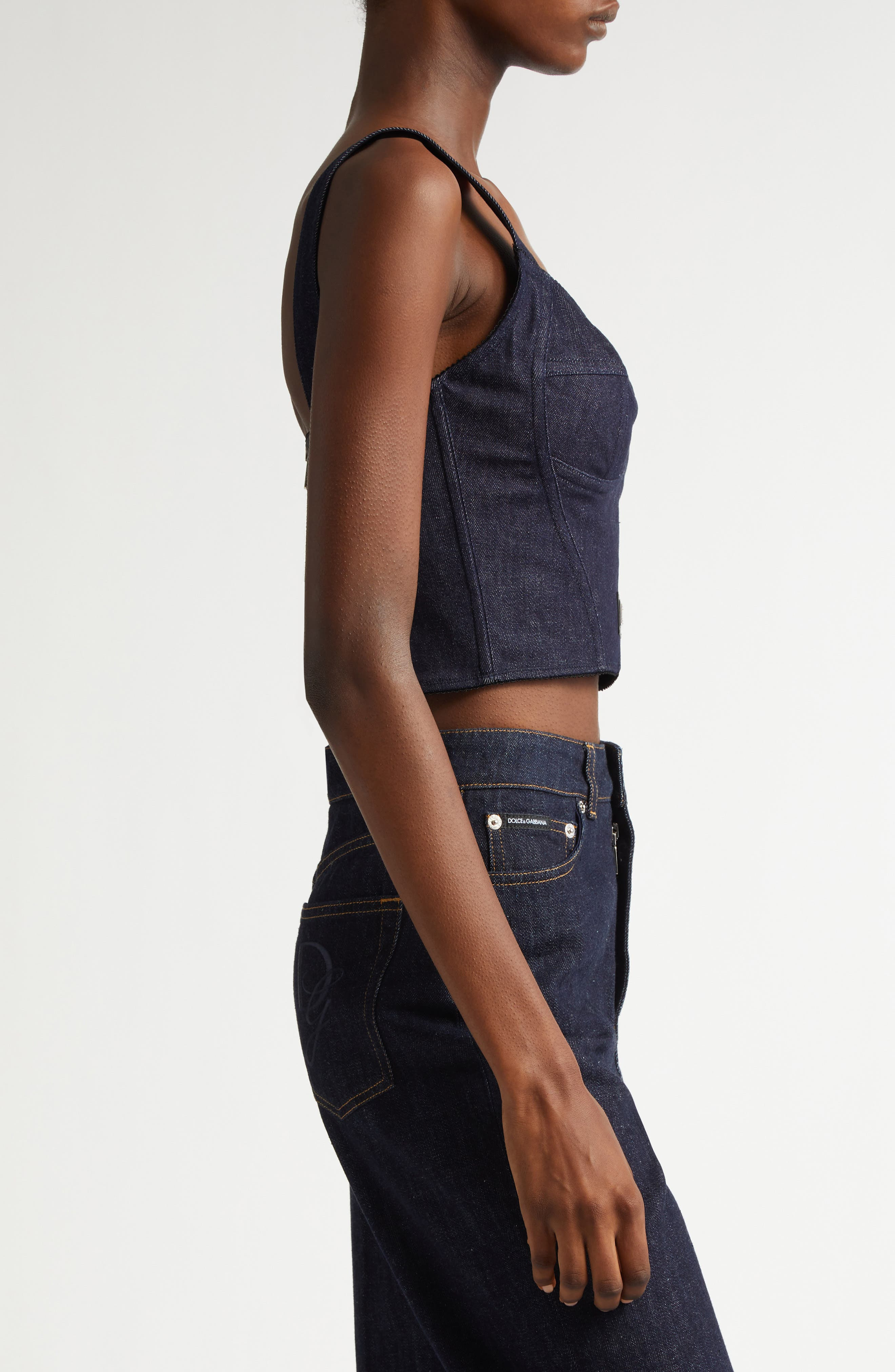 Dolce&Gabbana Logo Plaque Denim Corset Top in S9001 Variante Abbinata at Nordstrom - 4