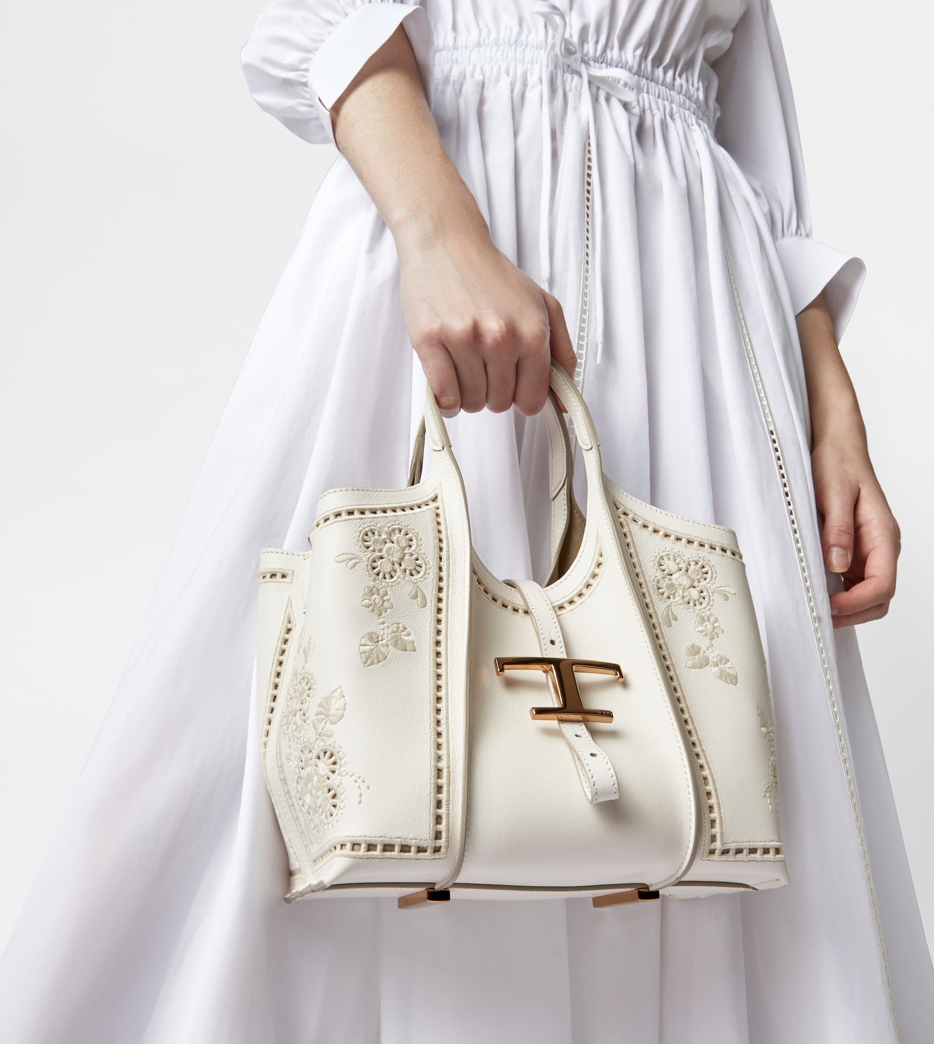 T TIMELESS SHOPPING BAG IN LEATHER MINI - WHITE - 2
