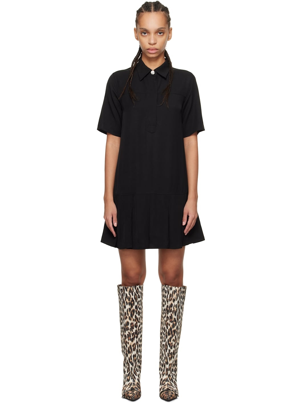 Black Viscose Twill Minidress - 1