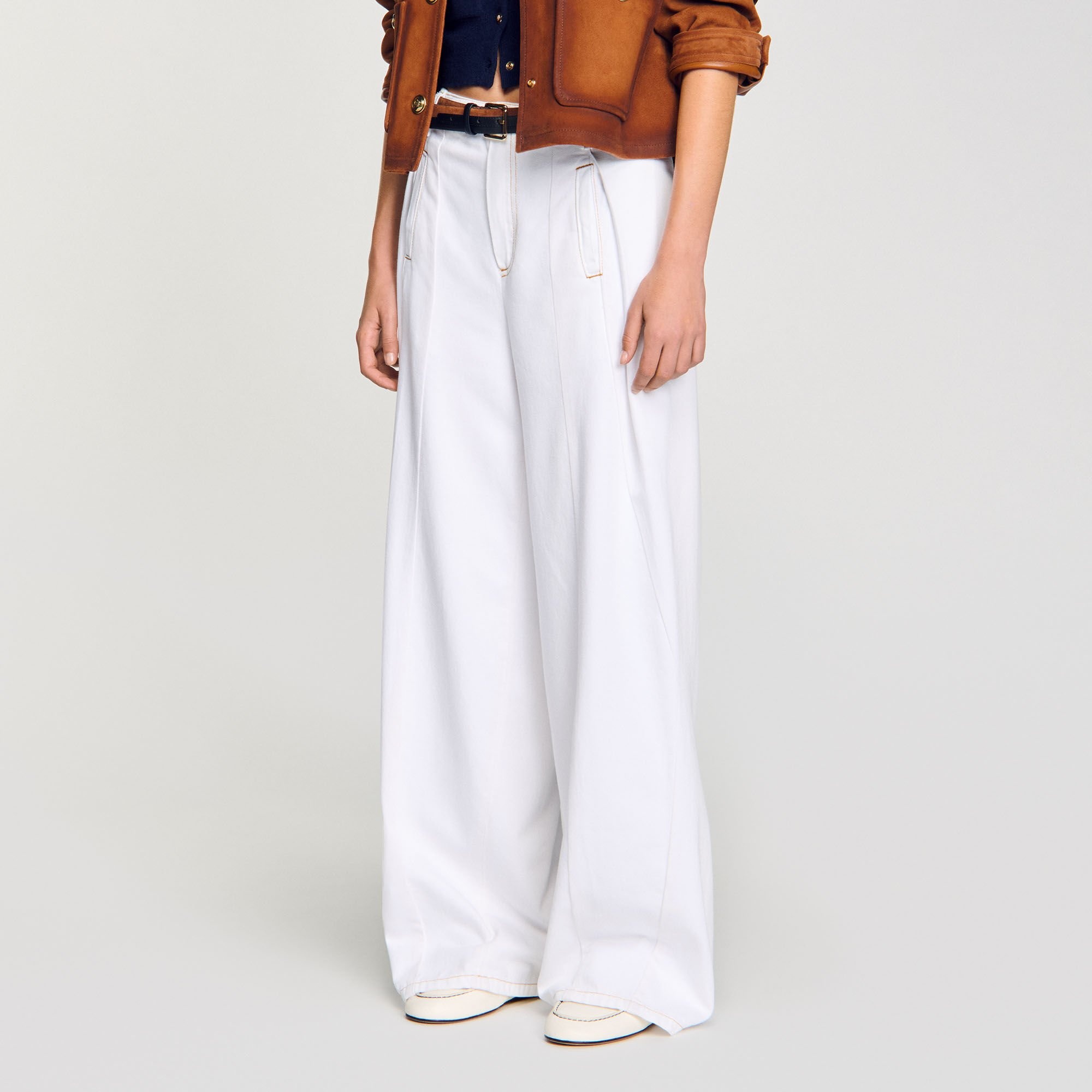 TOPSTITCHED WIDE-LEG JEANS - 4
