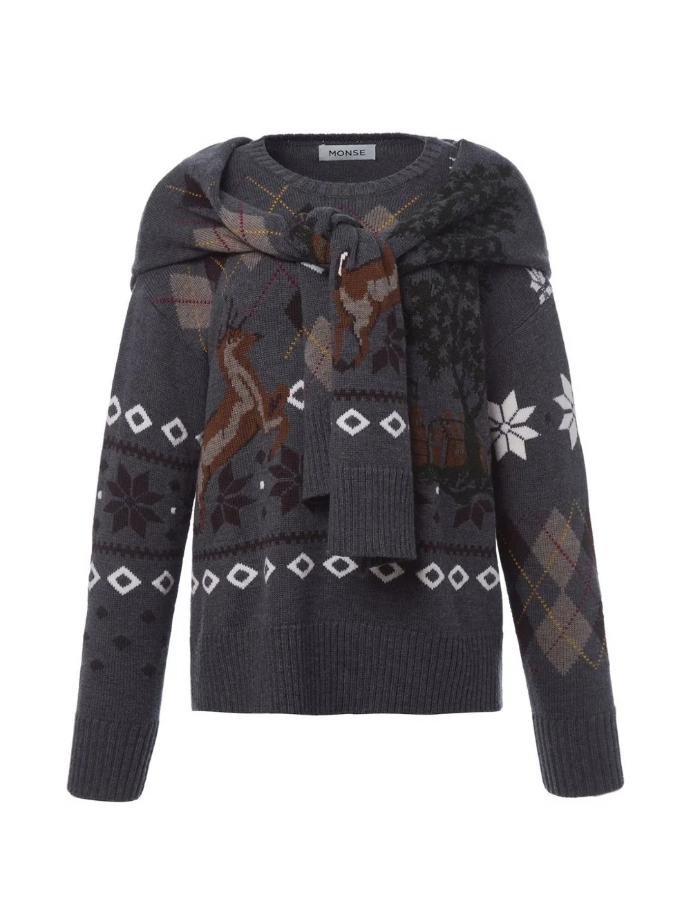 Fair Isle-intarsia scarf-detail sweater - 1