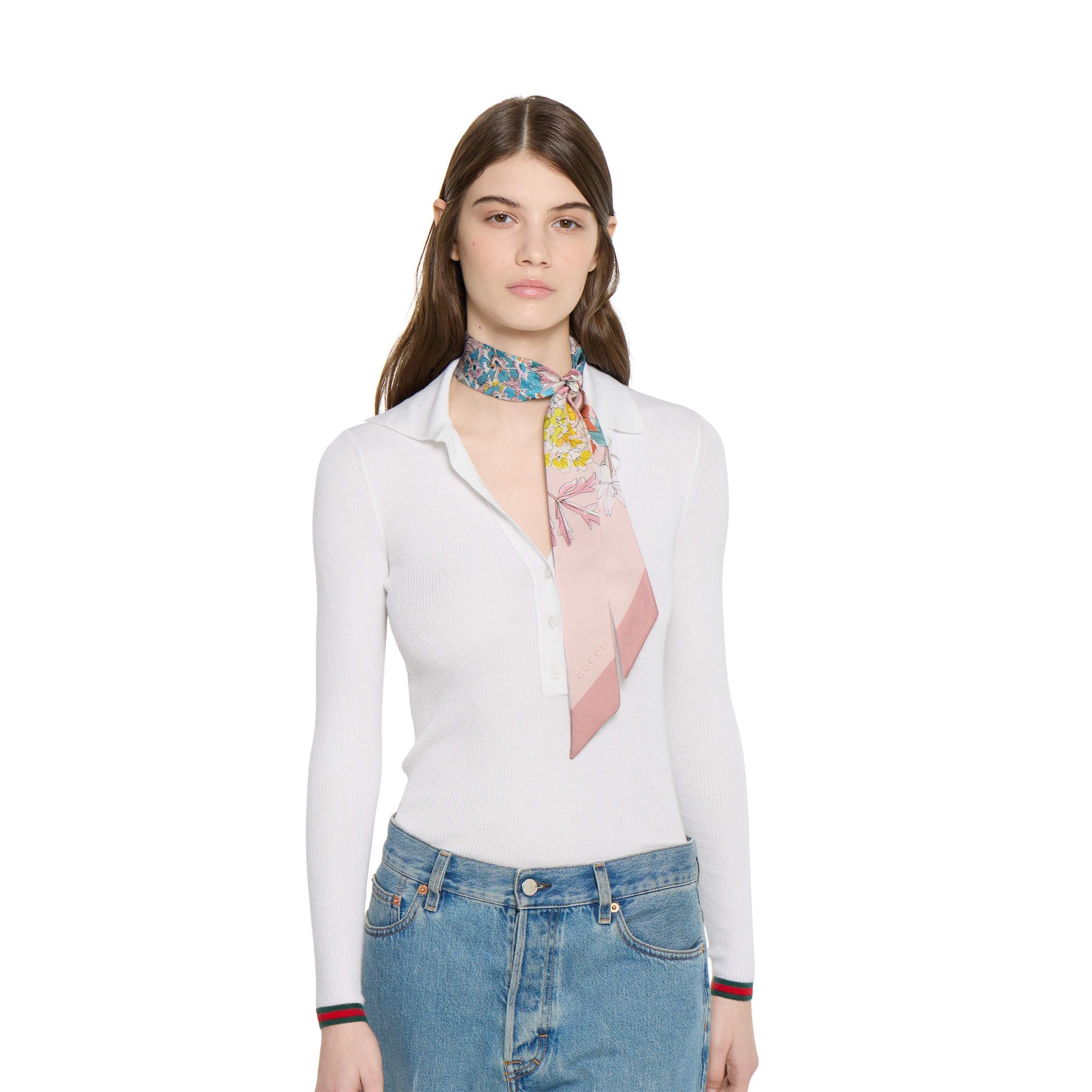 Printed silk twill neck bow - 3