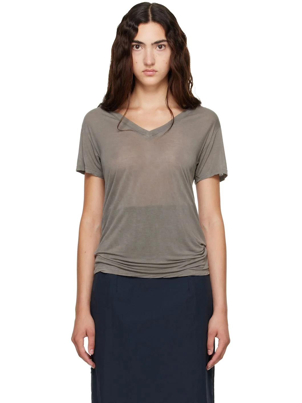 Gray V Neck T-shirt - 1