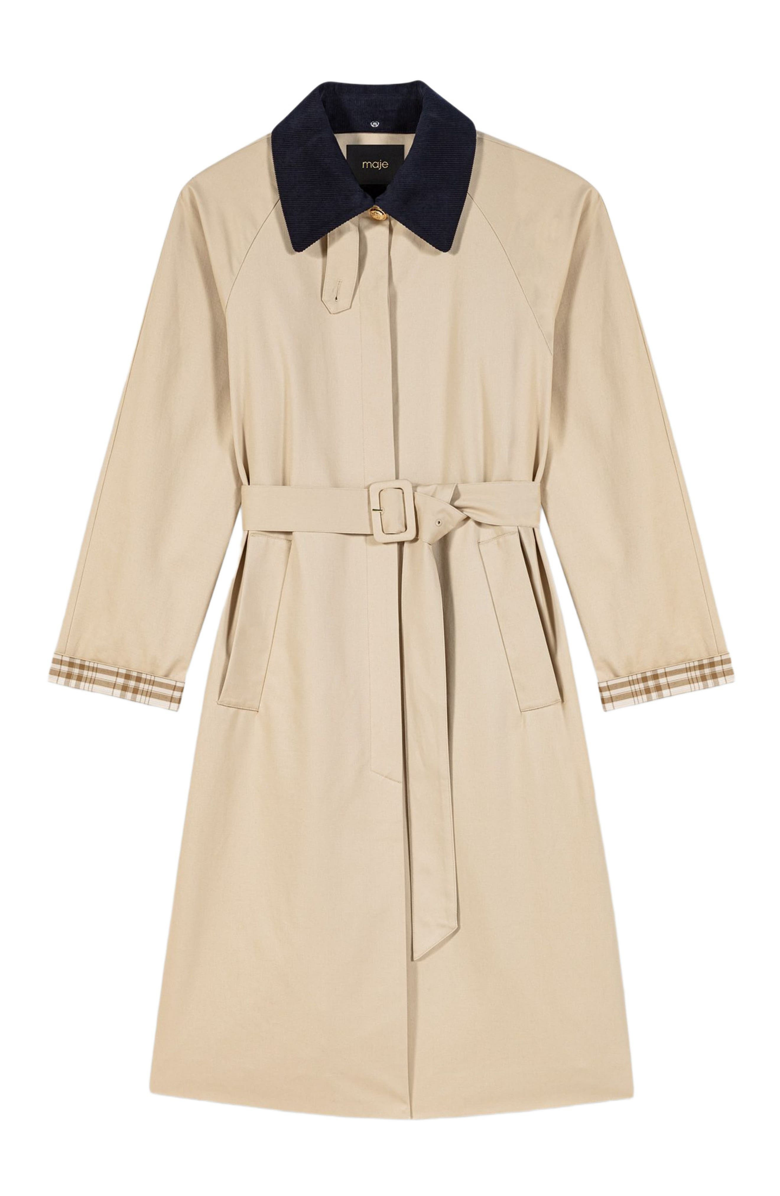 maje Contrast sleeve and collar trench in Beige at Nordstrom - 5