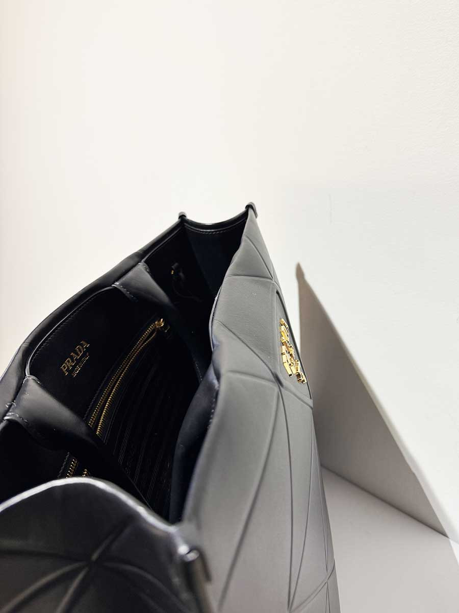 Large Leather Prada Symbole Bag with Topstitching in Black - 11