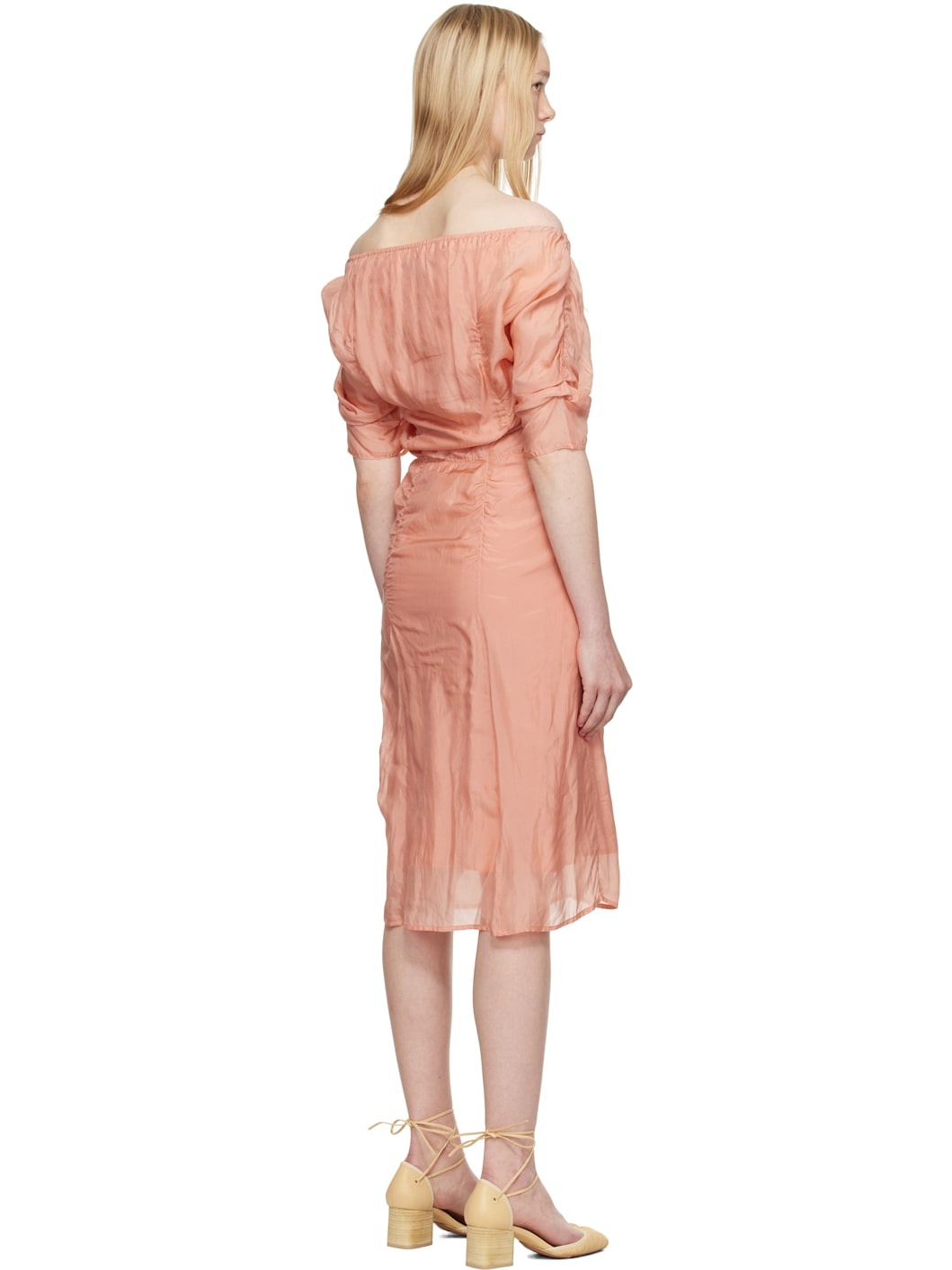 Pink Silk Chiffon Parachute Midi Dress - 3