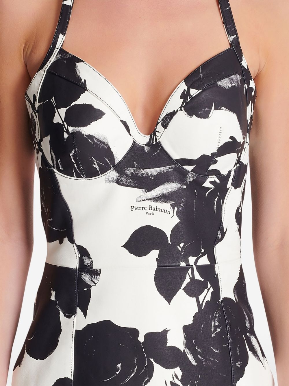 floral-print leather minidress - 5