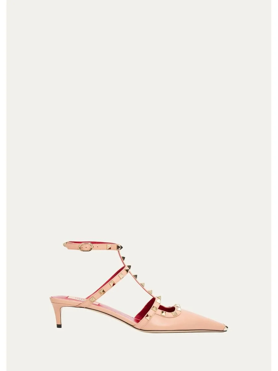 40mm Rockstud Leather Ankle-Strap Pumps - 1