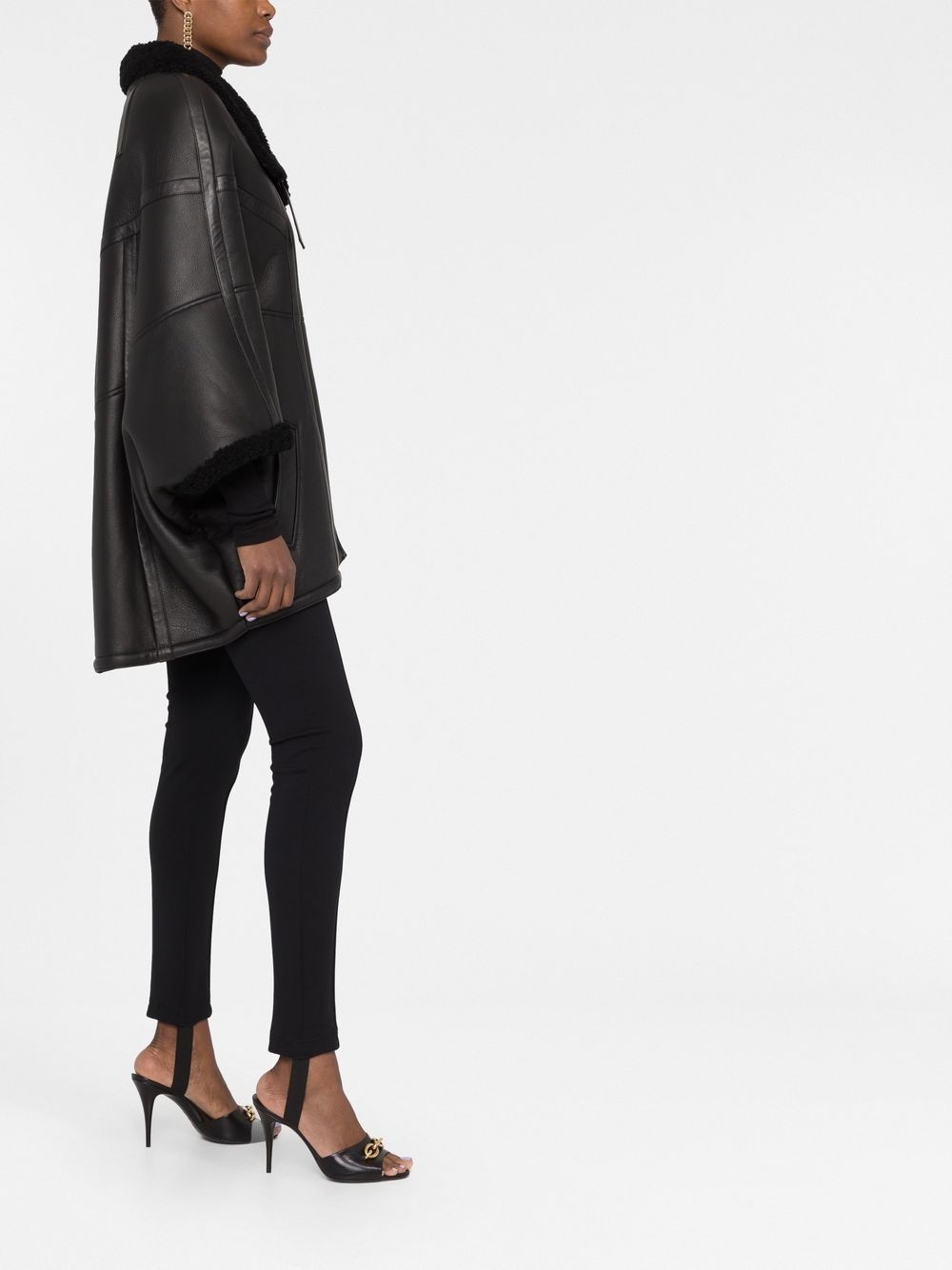 funnel-neck lambskin coat - 6