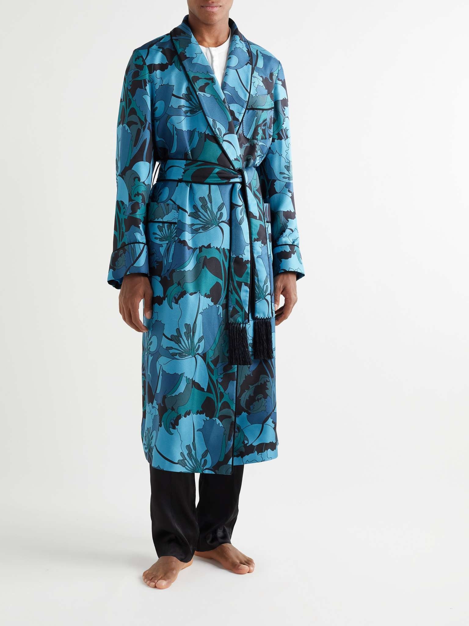 Tasselled Piped Floral-Print Silk-Twill Robe - 2