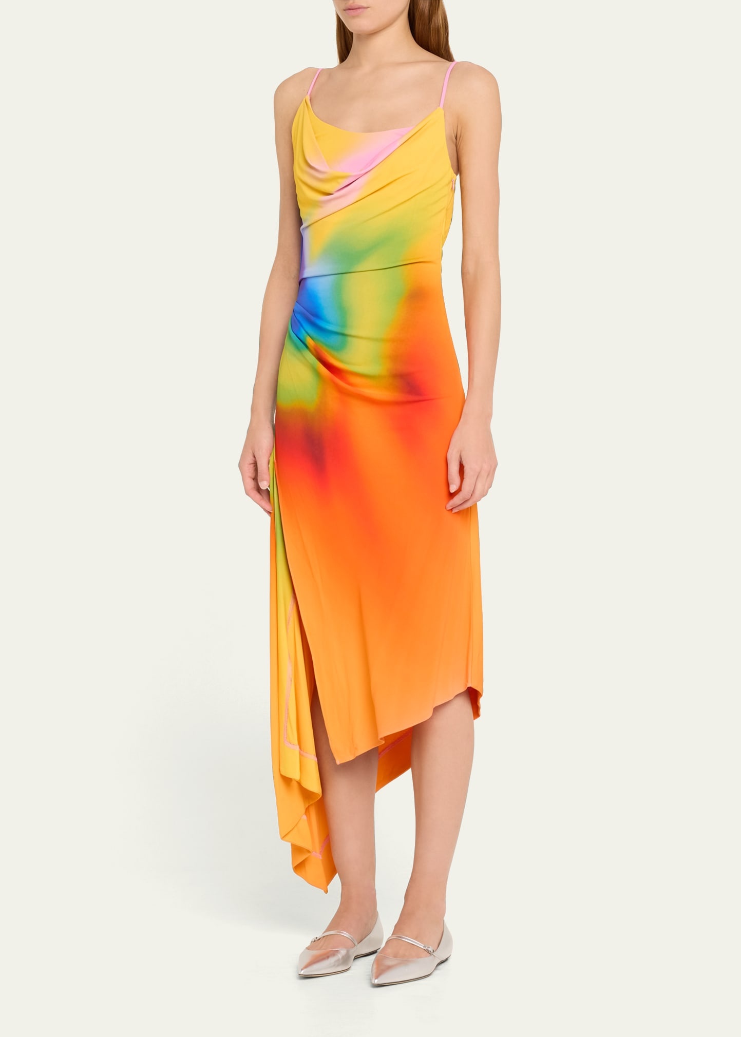 Draped Rainbow Orchid Asymmetric Slip Dress - 4