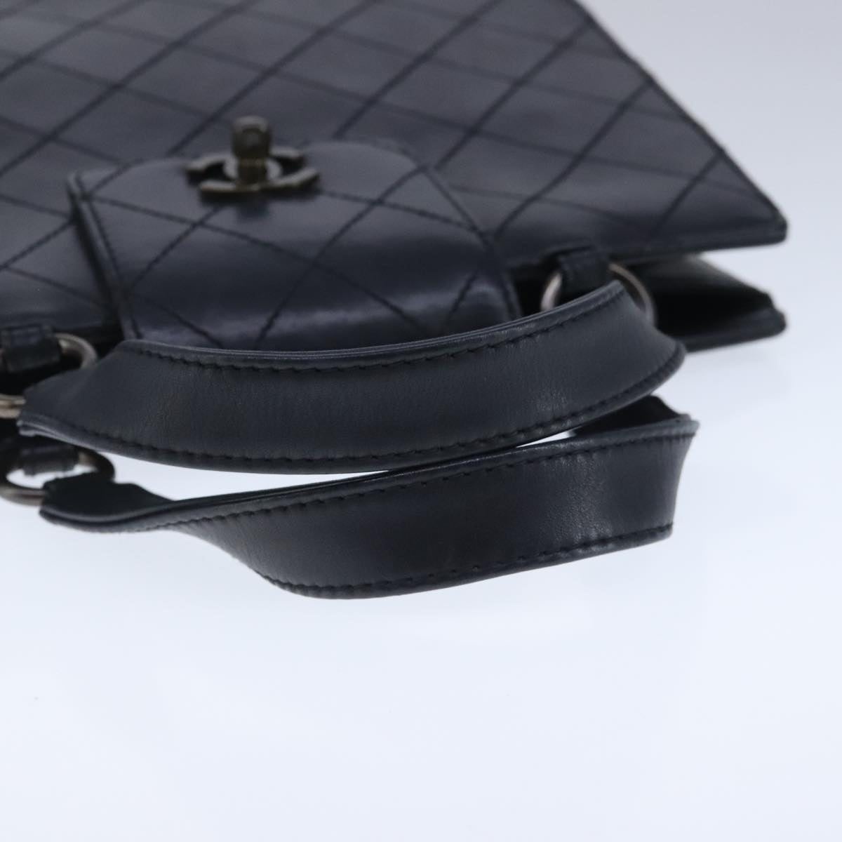CHANEL Hand Bag Lamb Skin Black CC - 7