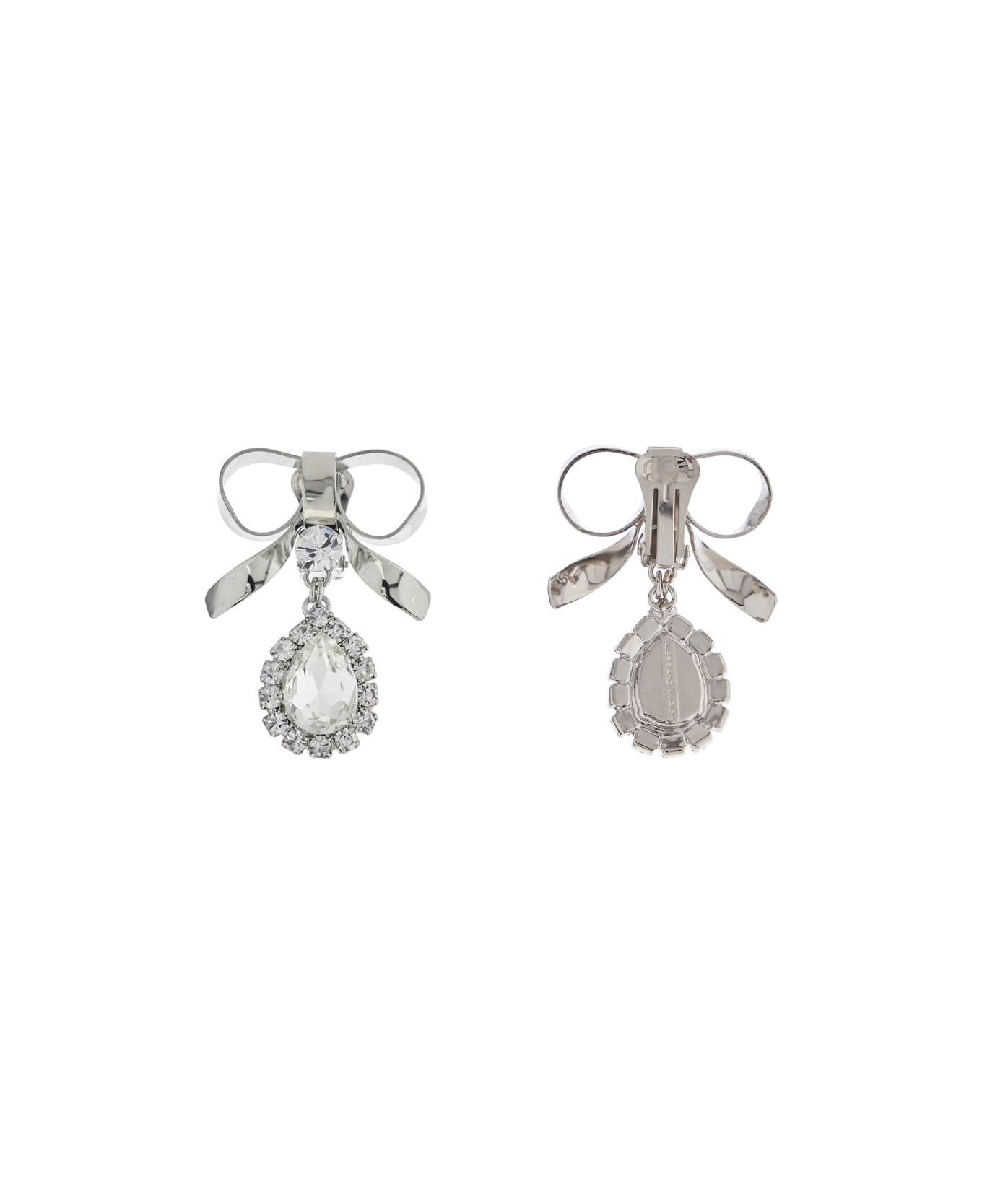 Bow Earrings With Crystal Pendant In Silver-plated Brass - 2