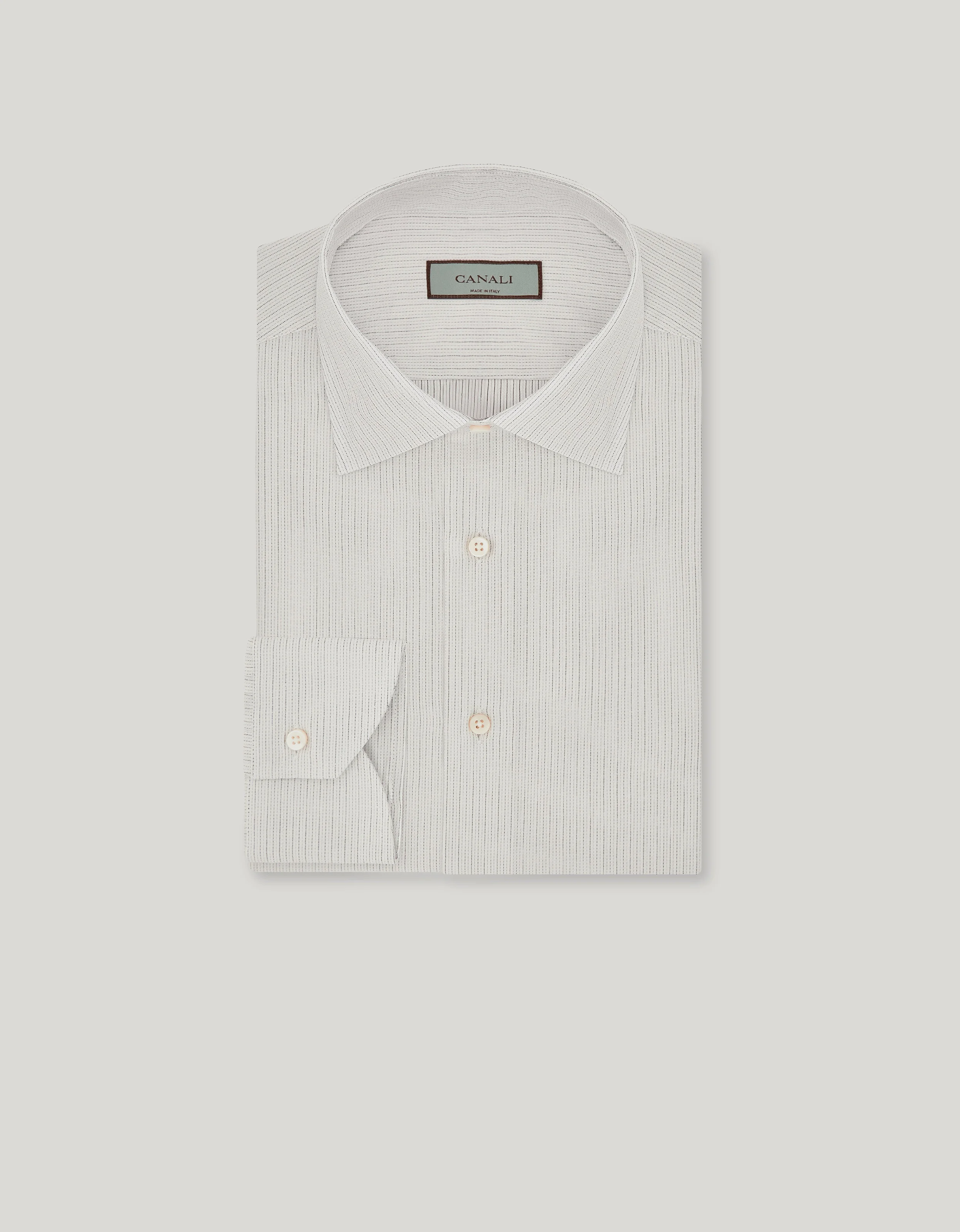 CANALI IMPECCABILE WHITE AND BROWN COTTON STRIPED REGULAR-FIT SHIRT - 1