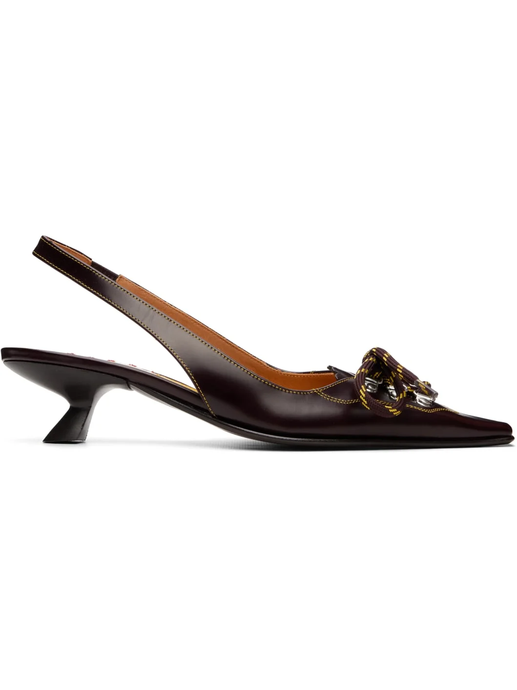 Brown Leather Lace-Up Slingback Heels - 1
