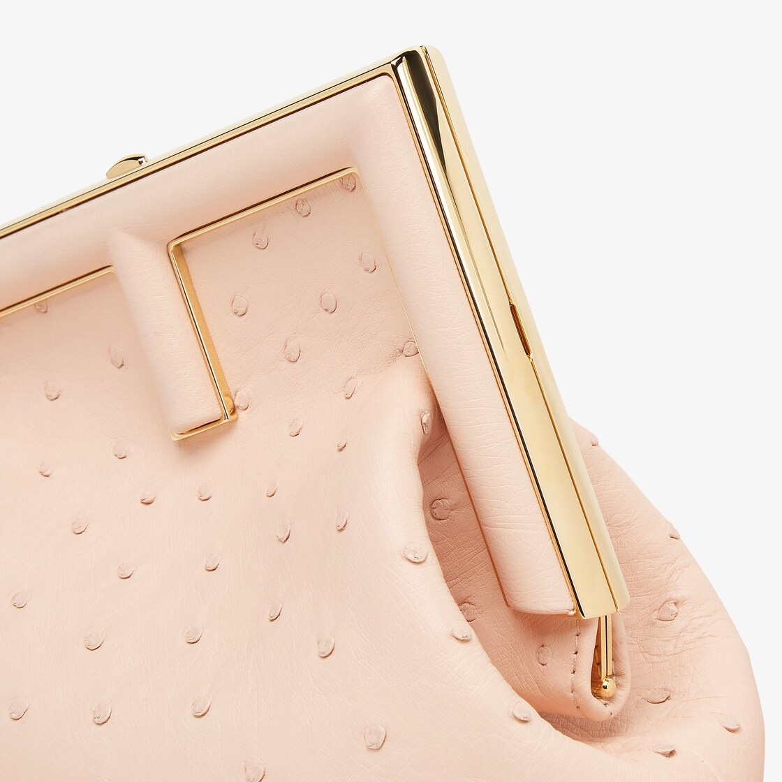 Small Fendi First bag made of exquisite pale pink ostrich leather with oversized metal F clasp bound - 5