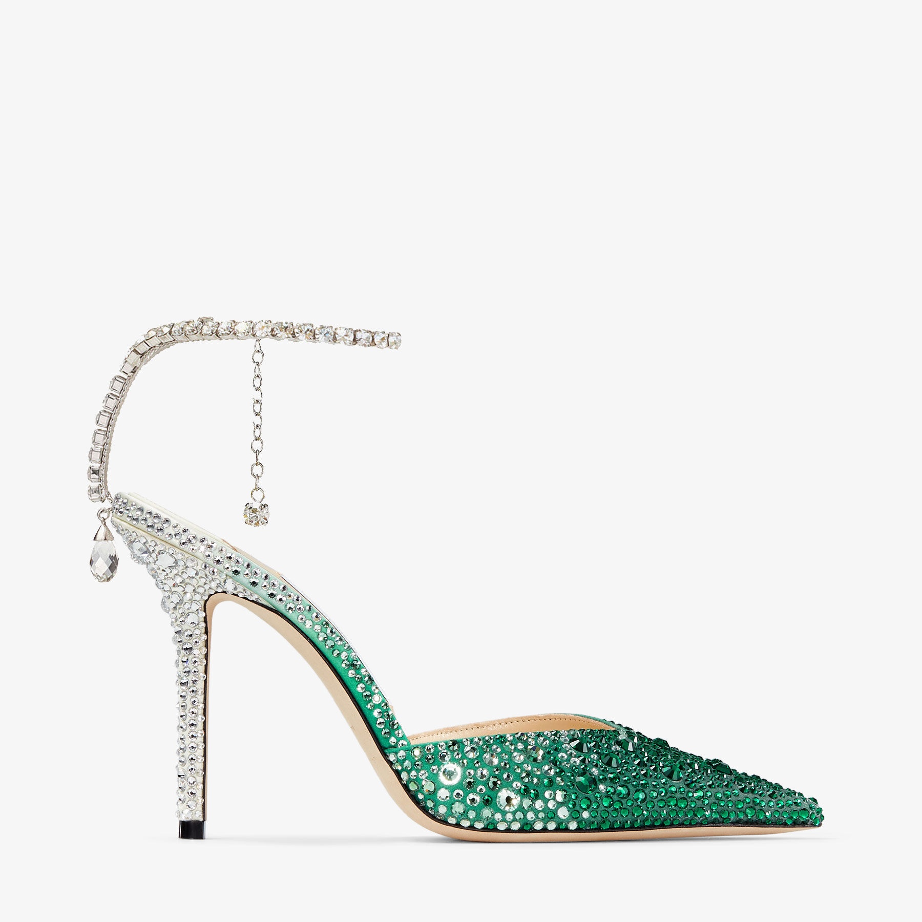 Saeda 100
Emerald Satin Pumps with Swarovski Crystals - 1