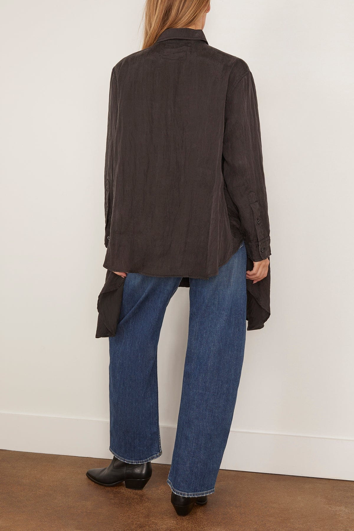 Draped Front Shirt in Black - 4