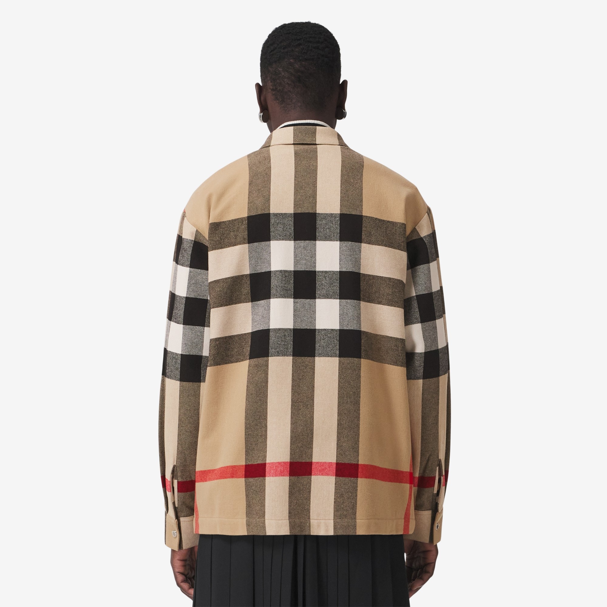 Check Wool Cotton Zip-front Shirt - 3
